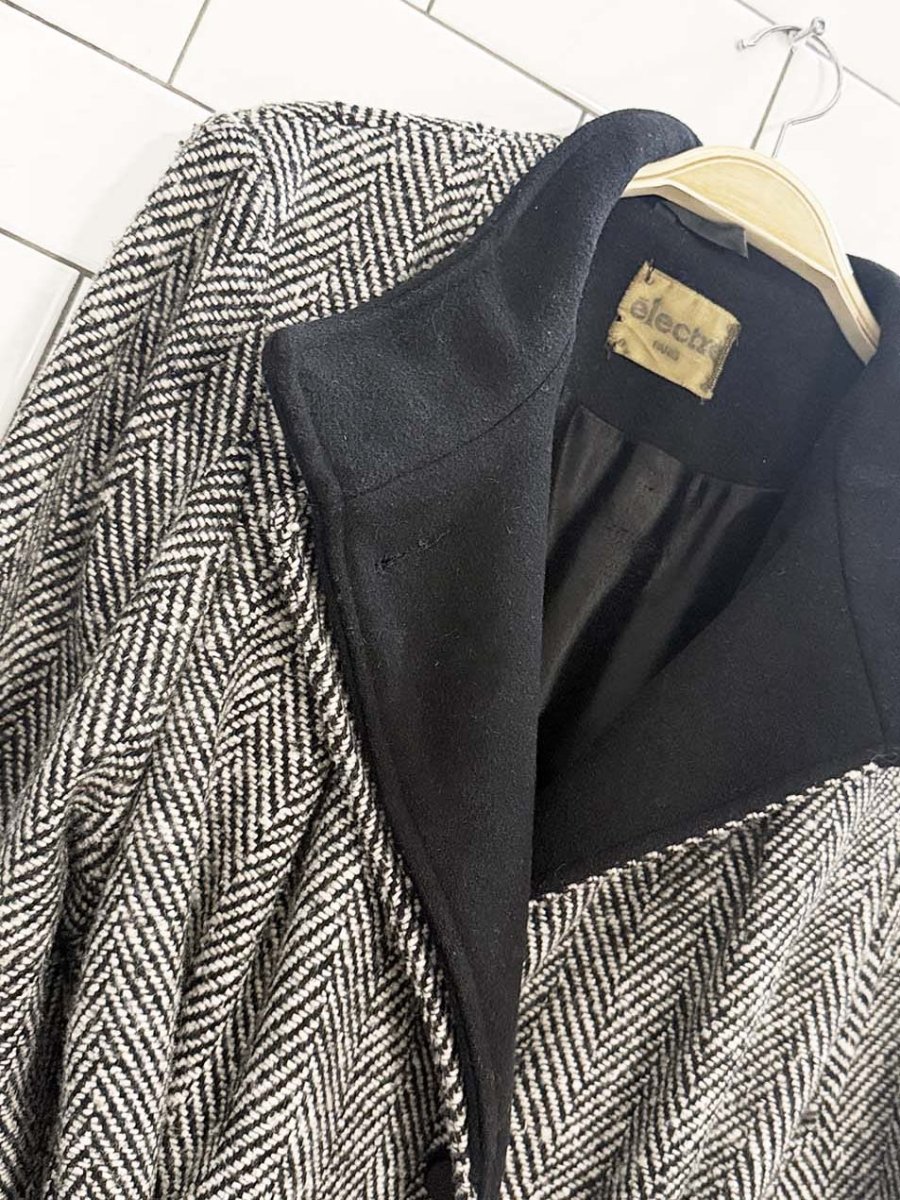 vintage 80s electre paris wool herringbone coat - good market thrift store