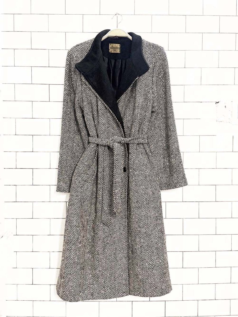 vintage 80s electre paris wool herringbone coat - good market thrift store