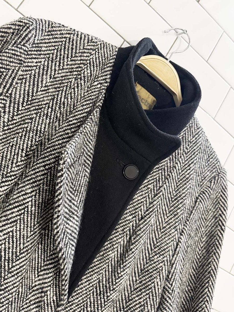 vintage 80s electre paris wool herringbone coat - good market thrift store