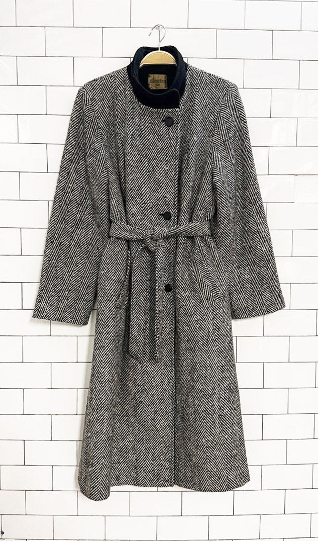 vintage 80s electre paris wool herringbone coat - good market thrift store