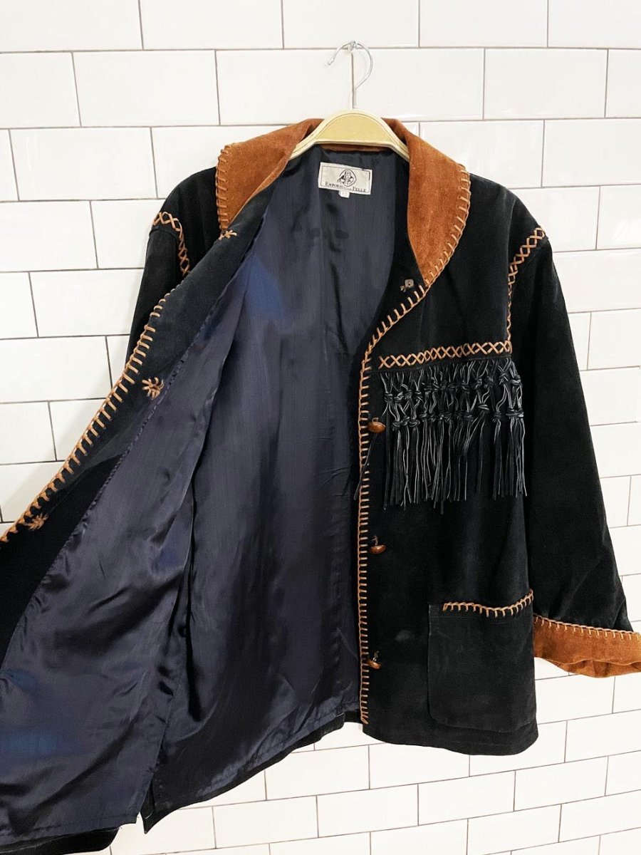 vintage 80s emporio della pelle suede fringe rancher jacket | made in Italy - good market thrift store