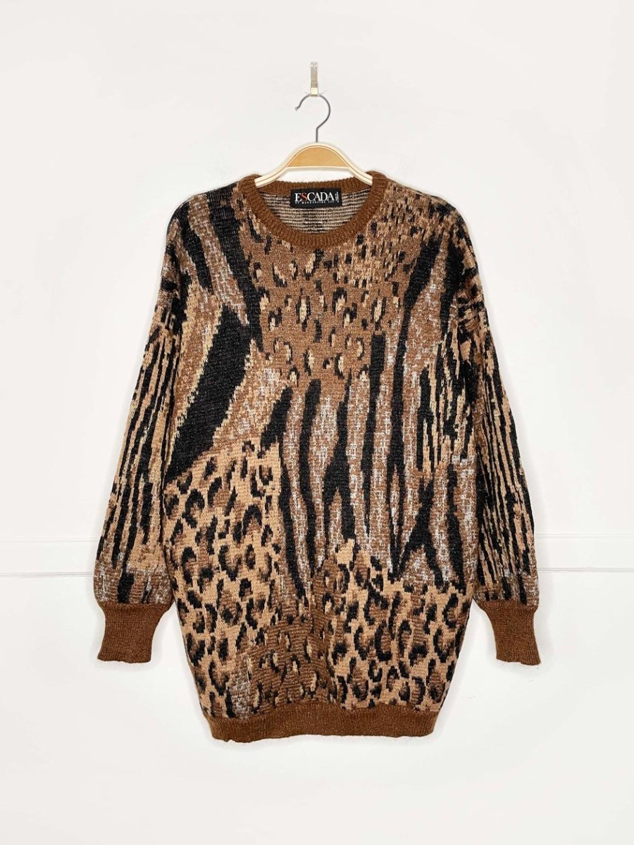 vintage 80s escada wool - mohair animal print sweater | margaretha ley - good market thrift store