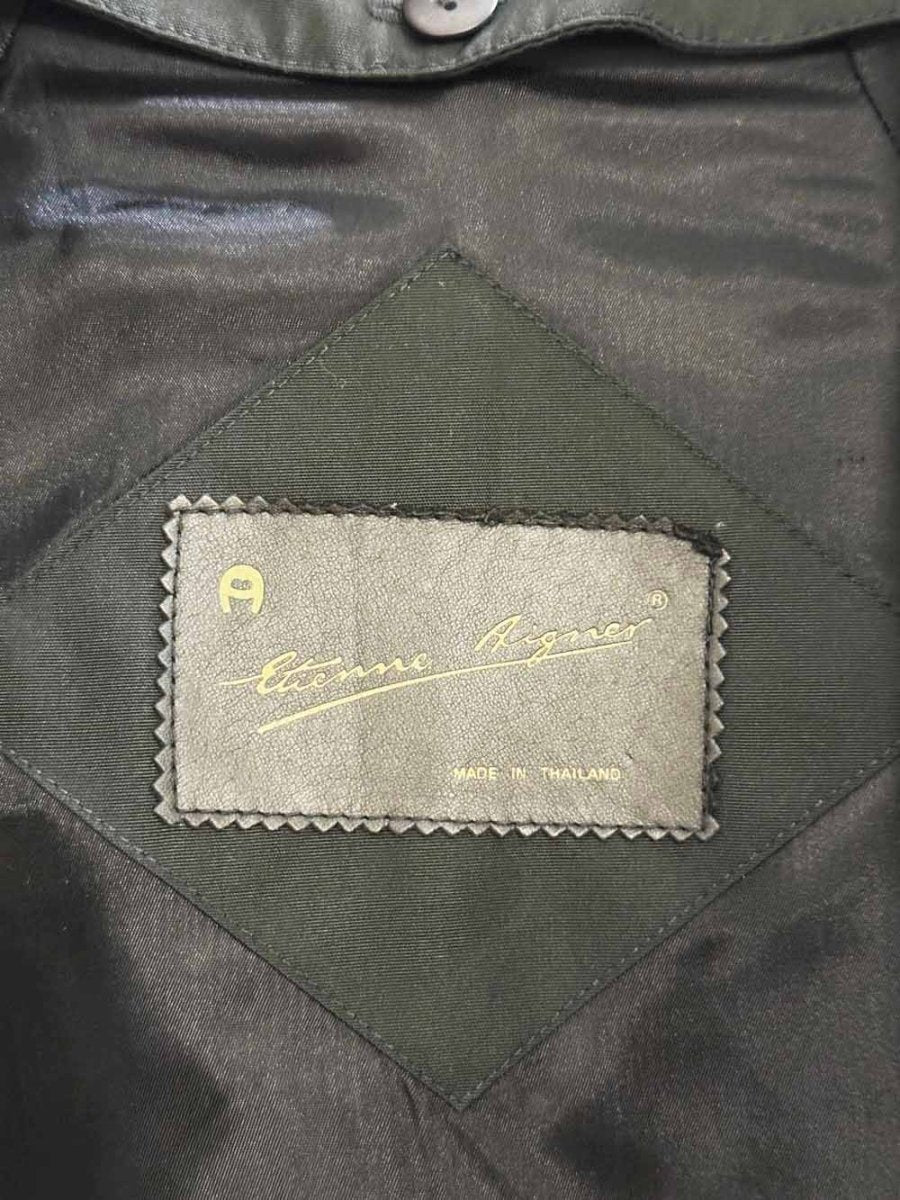 vintage 80s etienne aigner 100% wool lining leather detail double breasted trench coat - good market thrift store