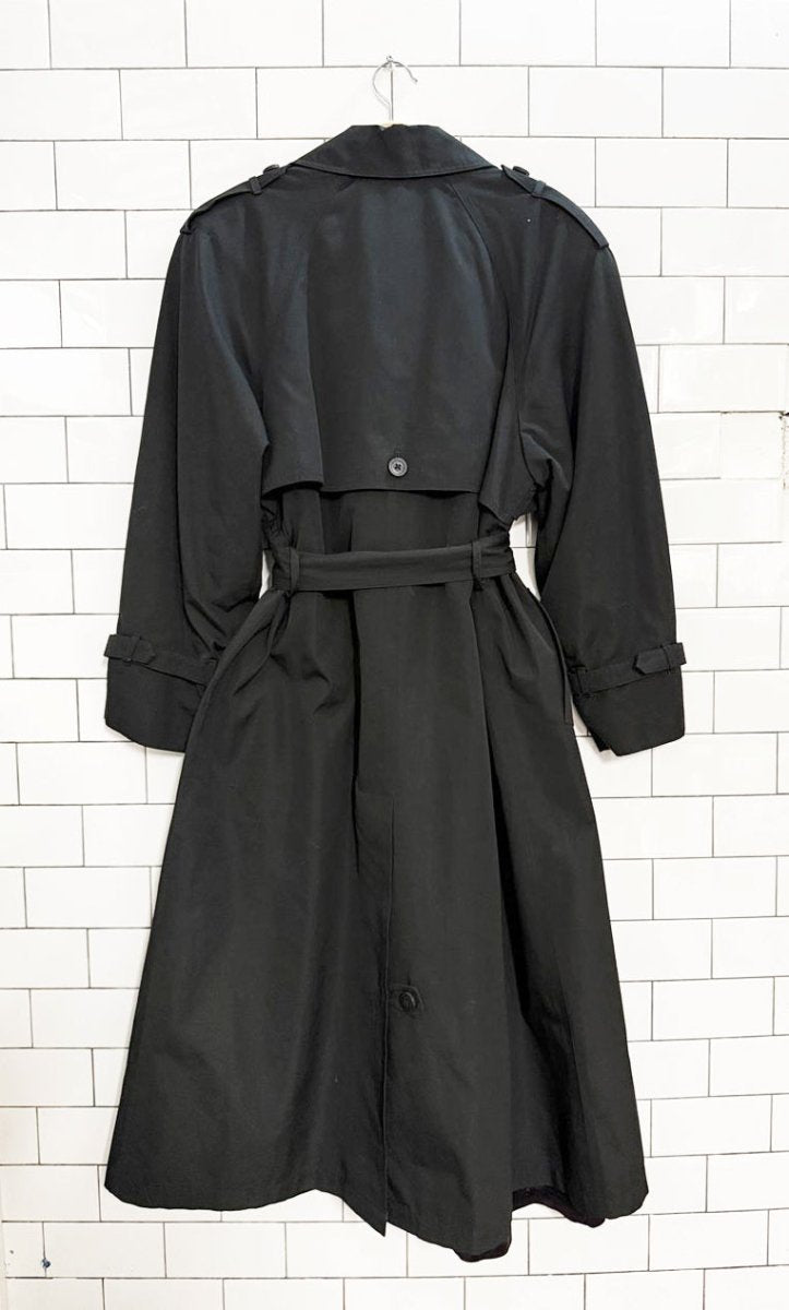 vintage 80s etienne aigner 100% wool lining leather detail double breasted trench coat - good market thrift store