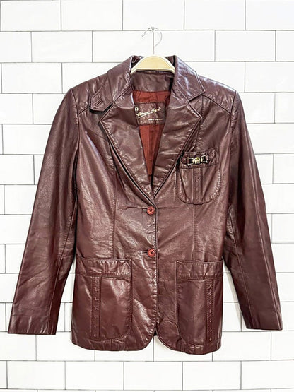 vintage 80s etienne aigner brooch pocket leather blazer jacket - good market thrift store
