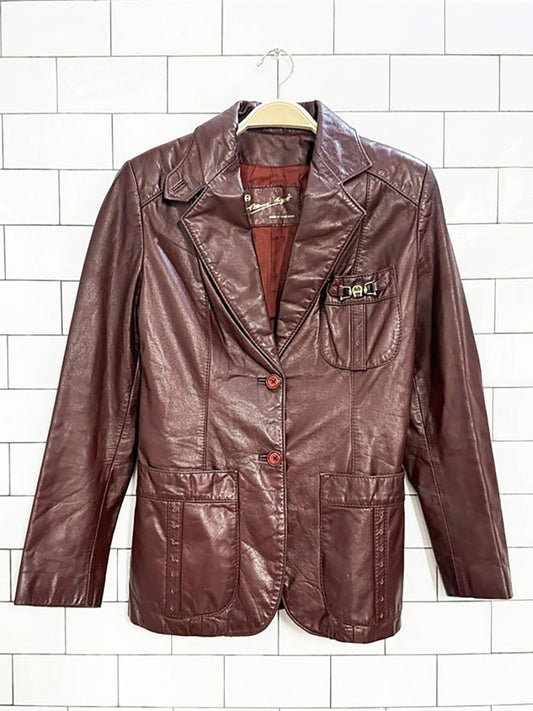 vintage 80s etienne aigner brooch pocket leather blazer jacket - good market thrift store