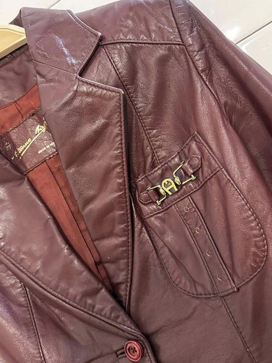 vintage 80s etienne aigner brooch pocket leather blazer jacket - good market thrift store