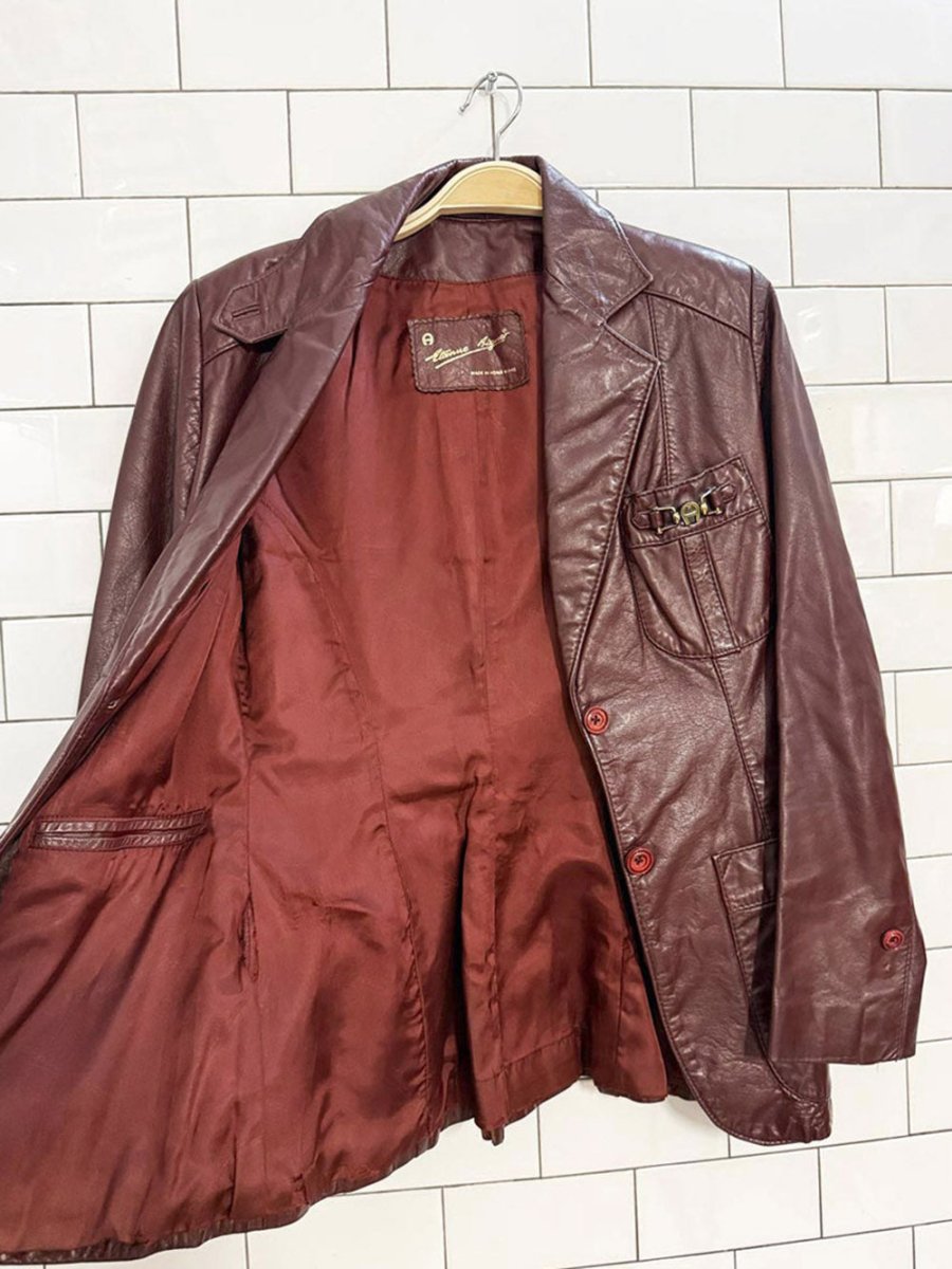 vintage 80s etienne aigner brooch pocket leather blazer jacket - good market thrift store