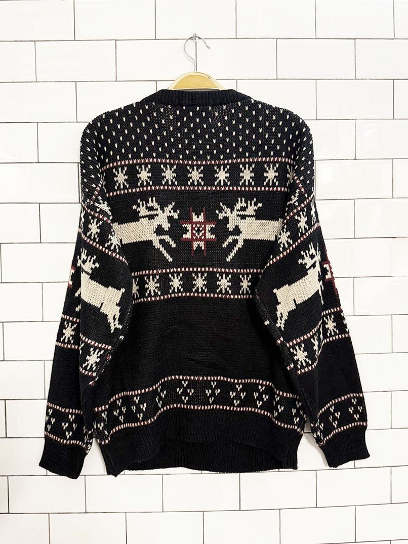 vintage 80s fine line reindeer fair isle knit sweater | genuine quality - good market thrift store