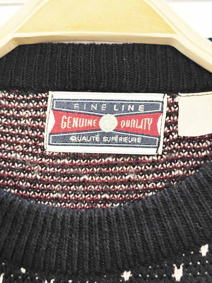 vintage 80s fine line reindeer fair isle knit sweater | genuine quality - good market thrift store