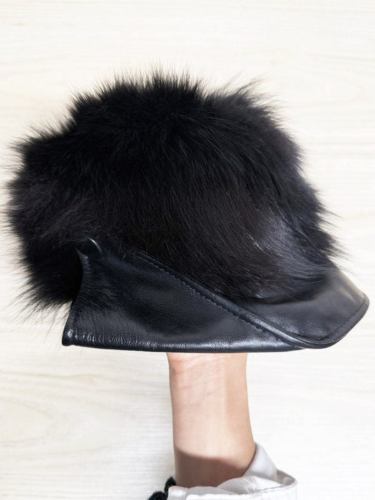 vintage 80s fox fur + faux leather visor hat - good market thrift store