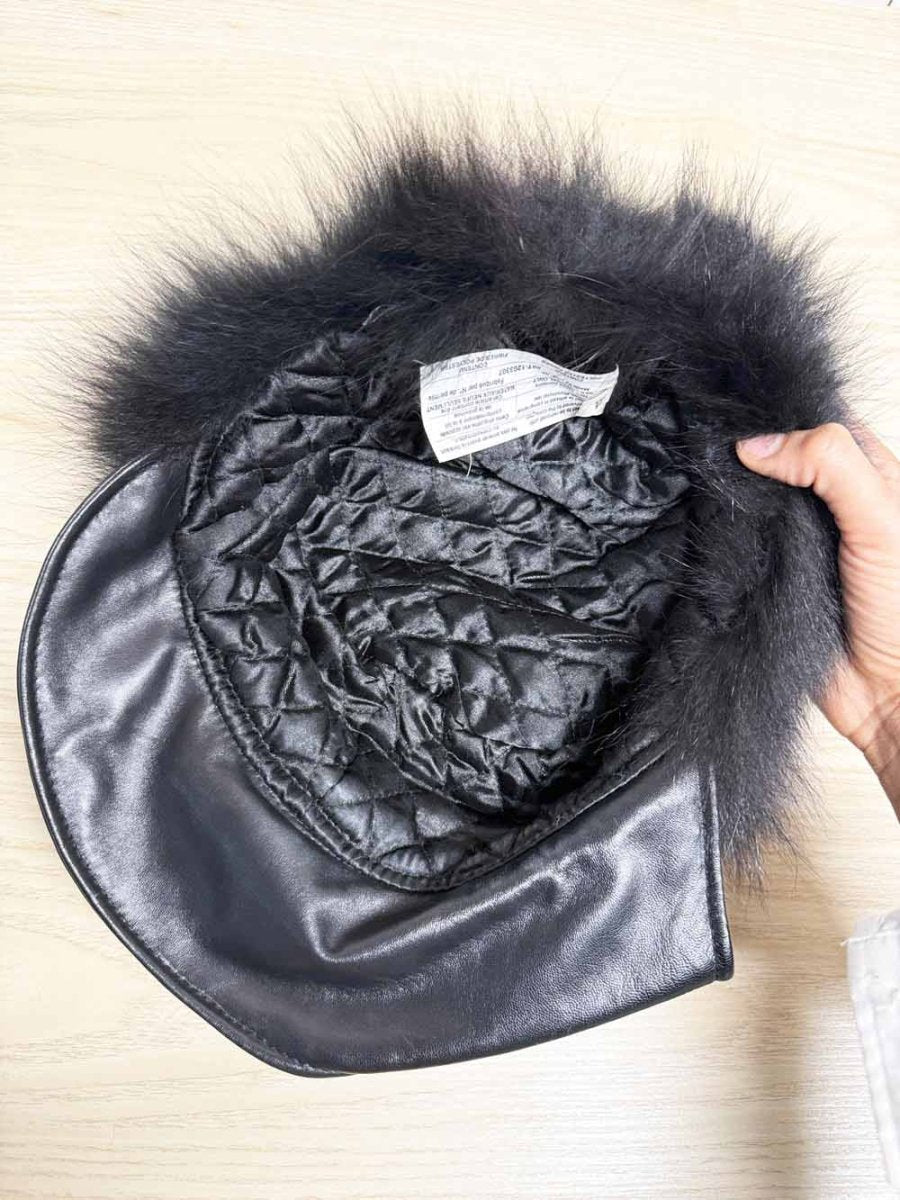 vintage 80s fox fur + faux leather visor hat - good market thrift store