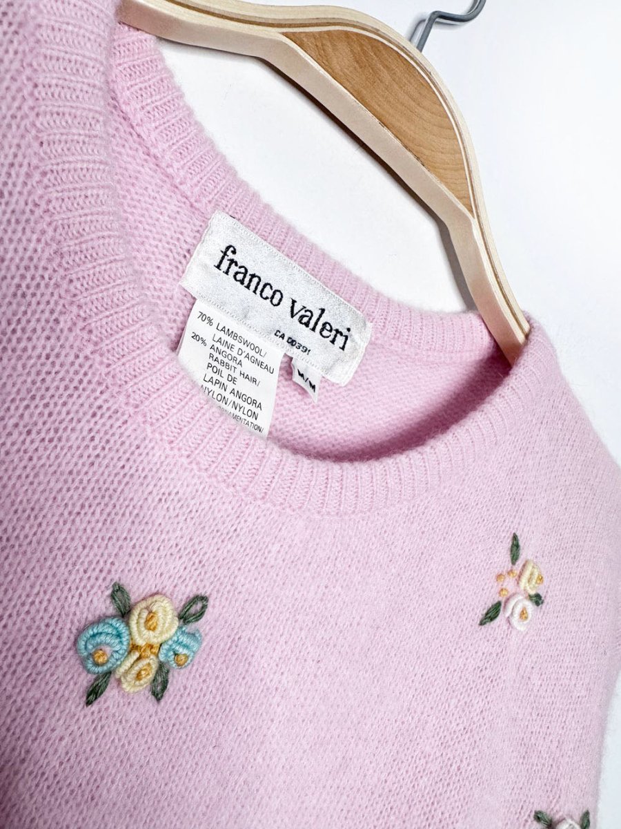 vintage 80s franco valeri lambswool-angora rosettes knit sweater - good market thrift store