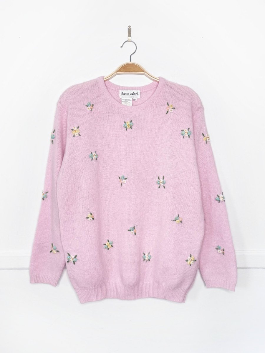 vintage 80s franco valeri lambswool-angora rosettes knit sweater - good market thrift store