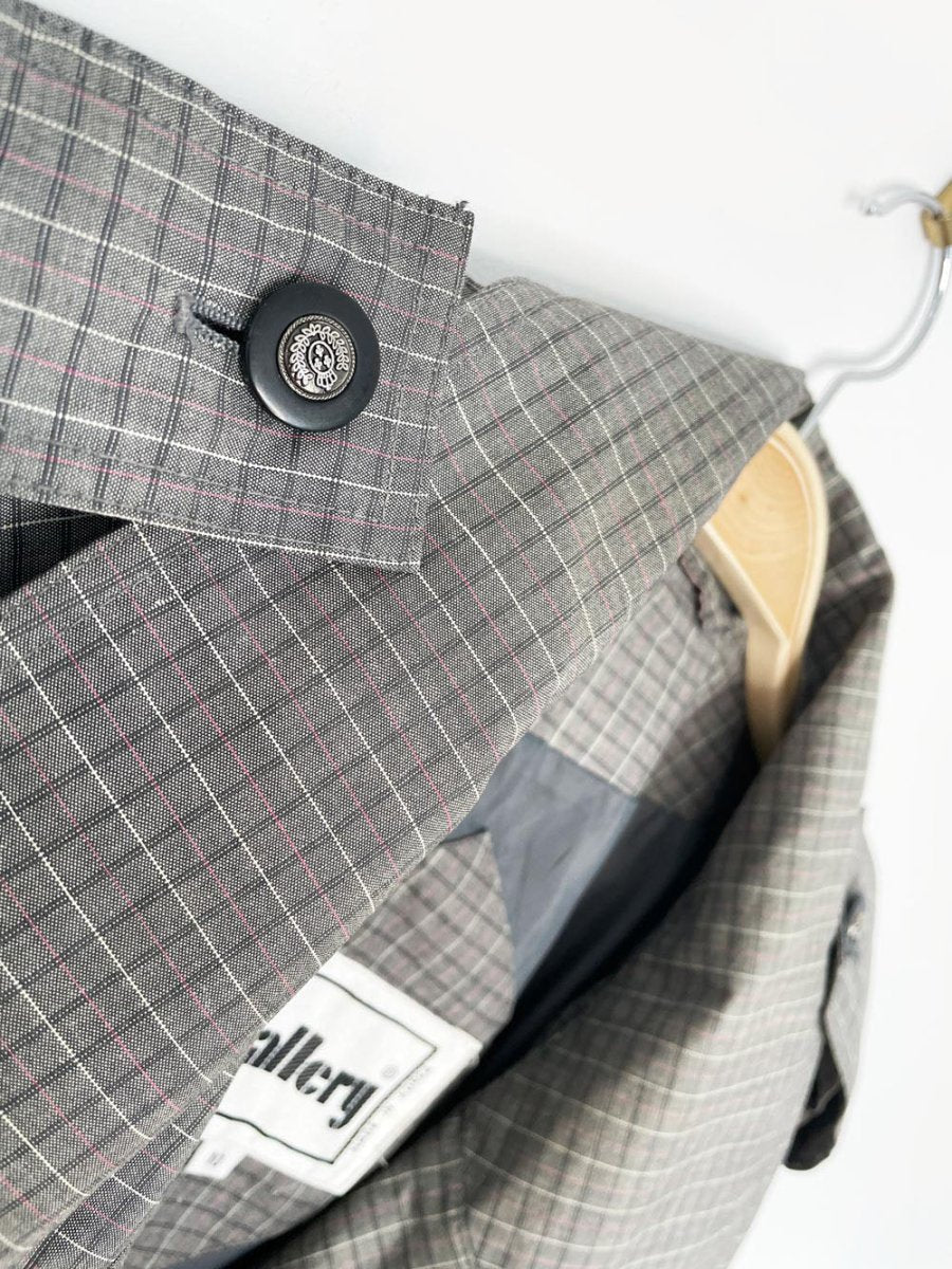 vintage 80s gallery grey plaid classic belted trench coat - good market thrift store