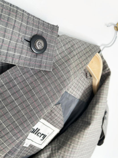 vintage 80s gallery grey plaid classic belted trench coat - good market thrift store