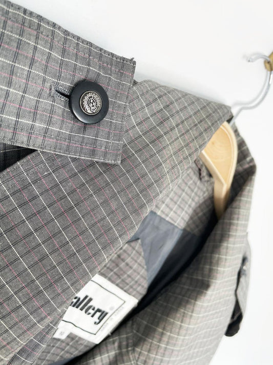 vintage 80s gallery grey plaid classic belted trench coat - good market thrift store