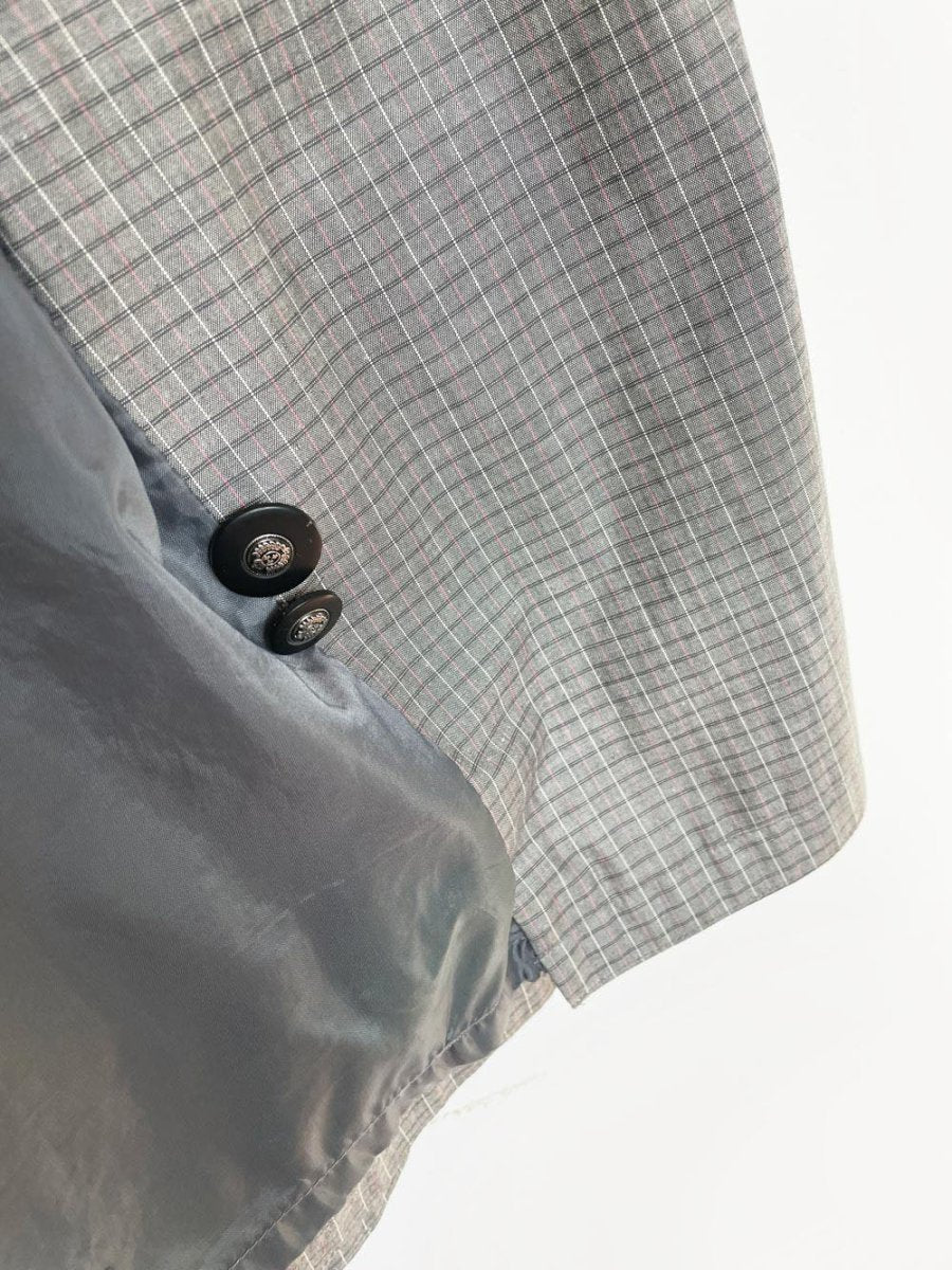 vintage 80s gallery grey plaid classic belted trench coat - good market thrift store