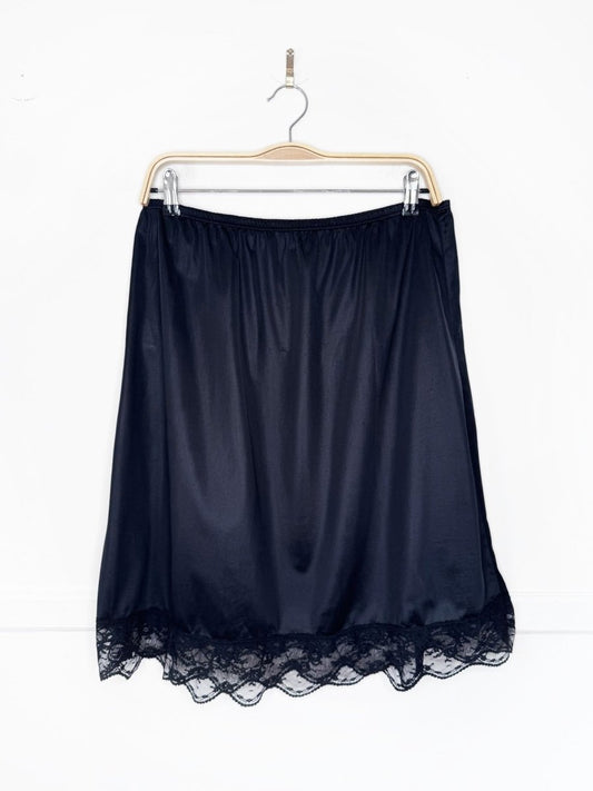 vintage 80s georgie girl sateen lace trim mini slip skirt - good market thrift store