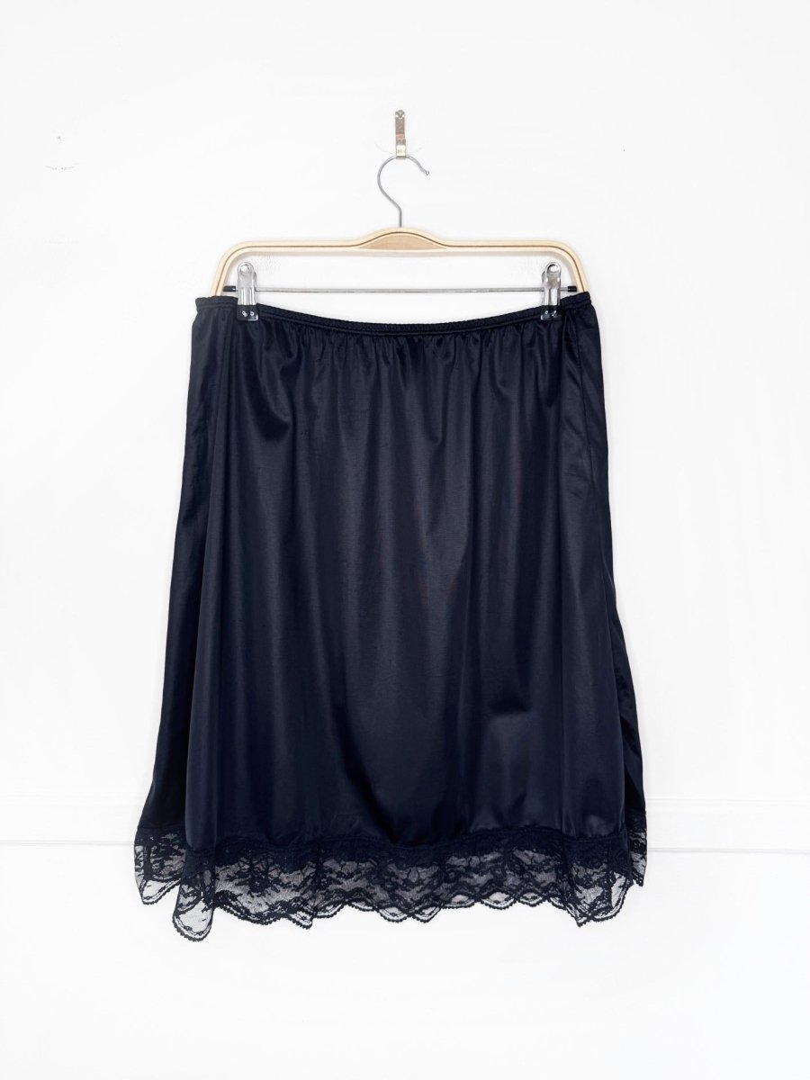 vintage 80s georgie girl sateen lace trim mini slip skirt - good market thrift store