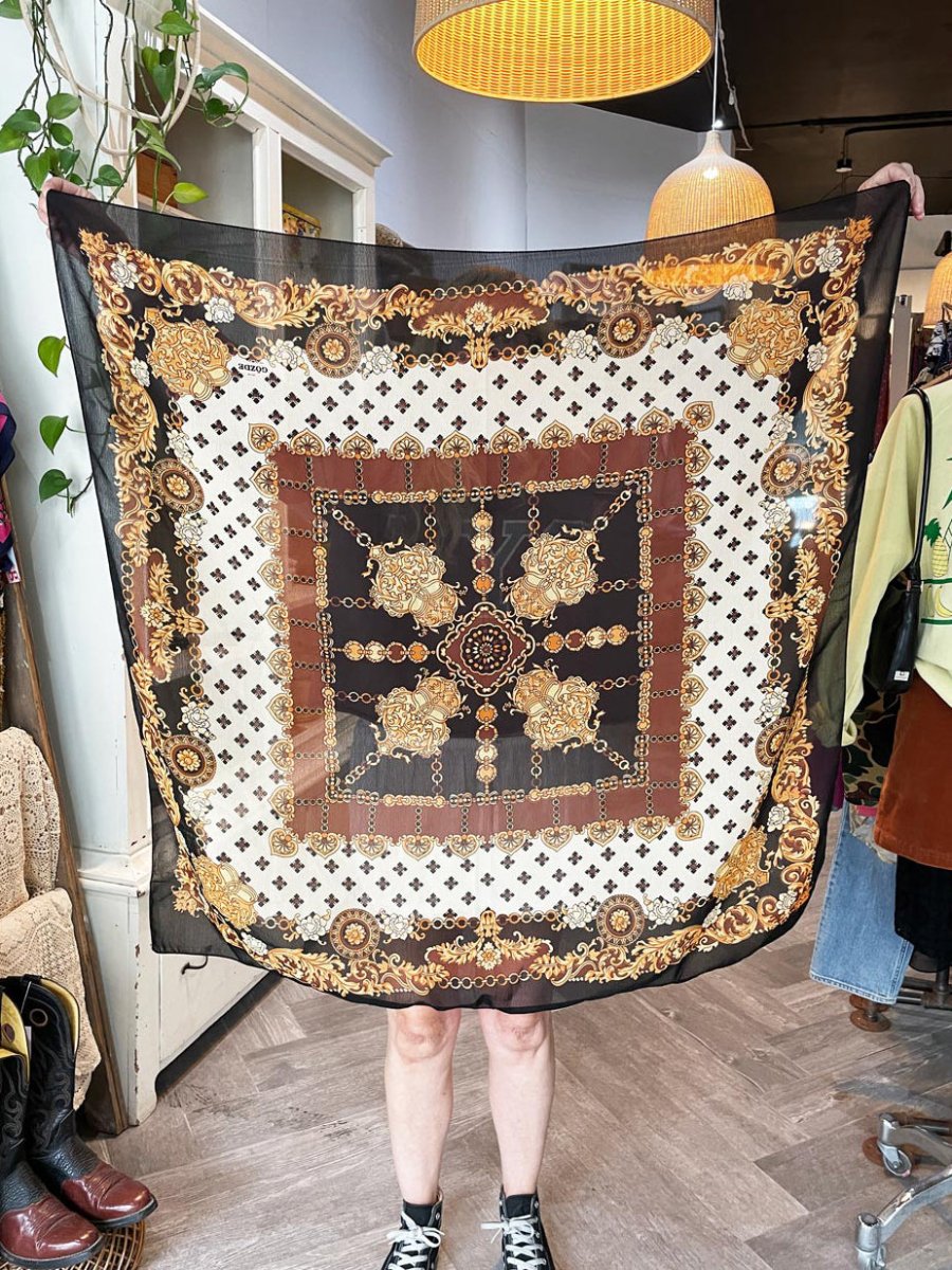 vintage 80s gözde chiffon medallian baroque xl square scarf - good market thrift store