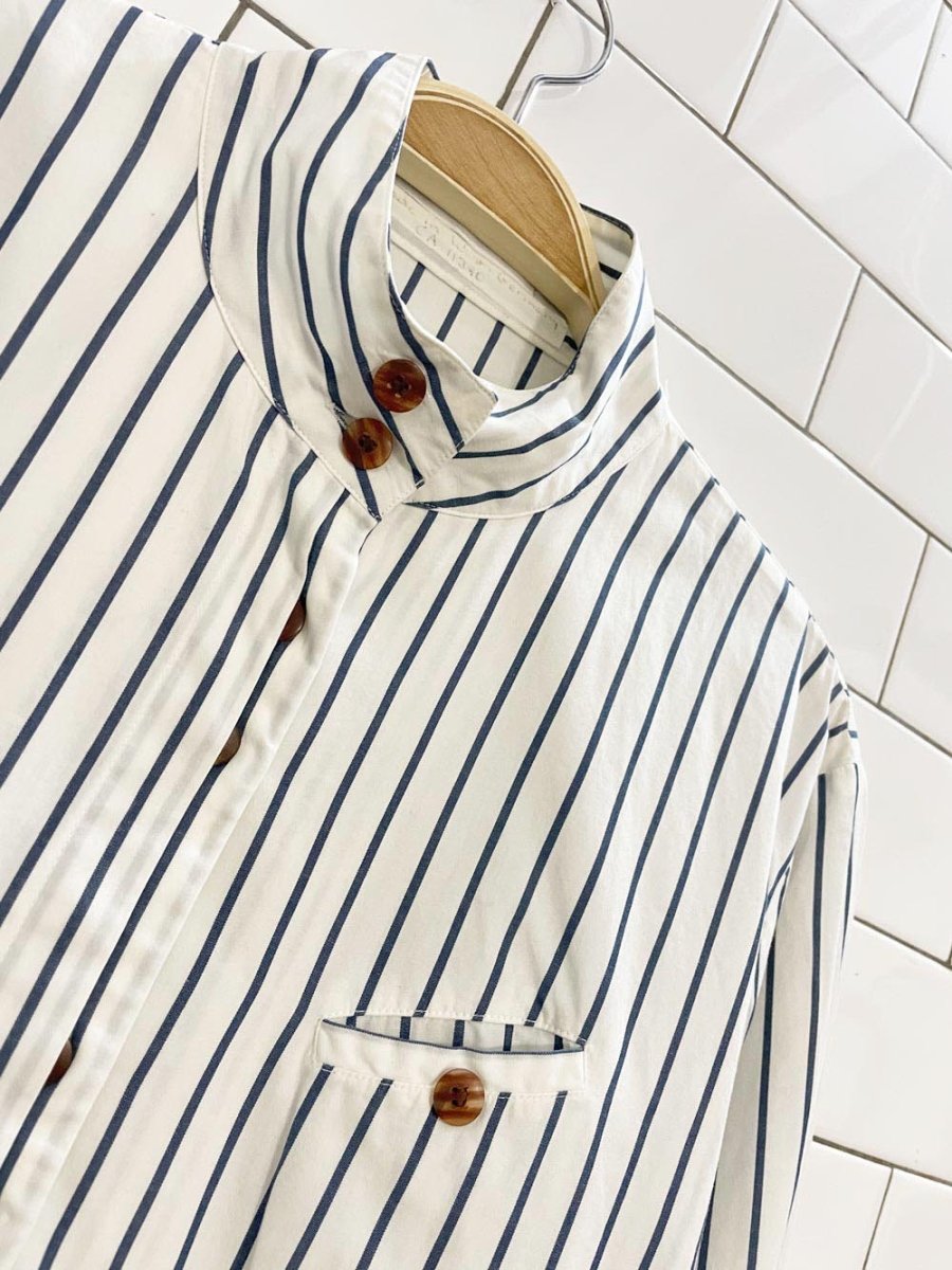 vintage 80s hackbarths high neck striped fitted shirt | made in germany - good market thrift store
