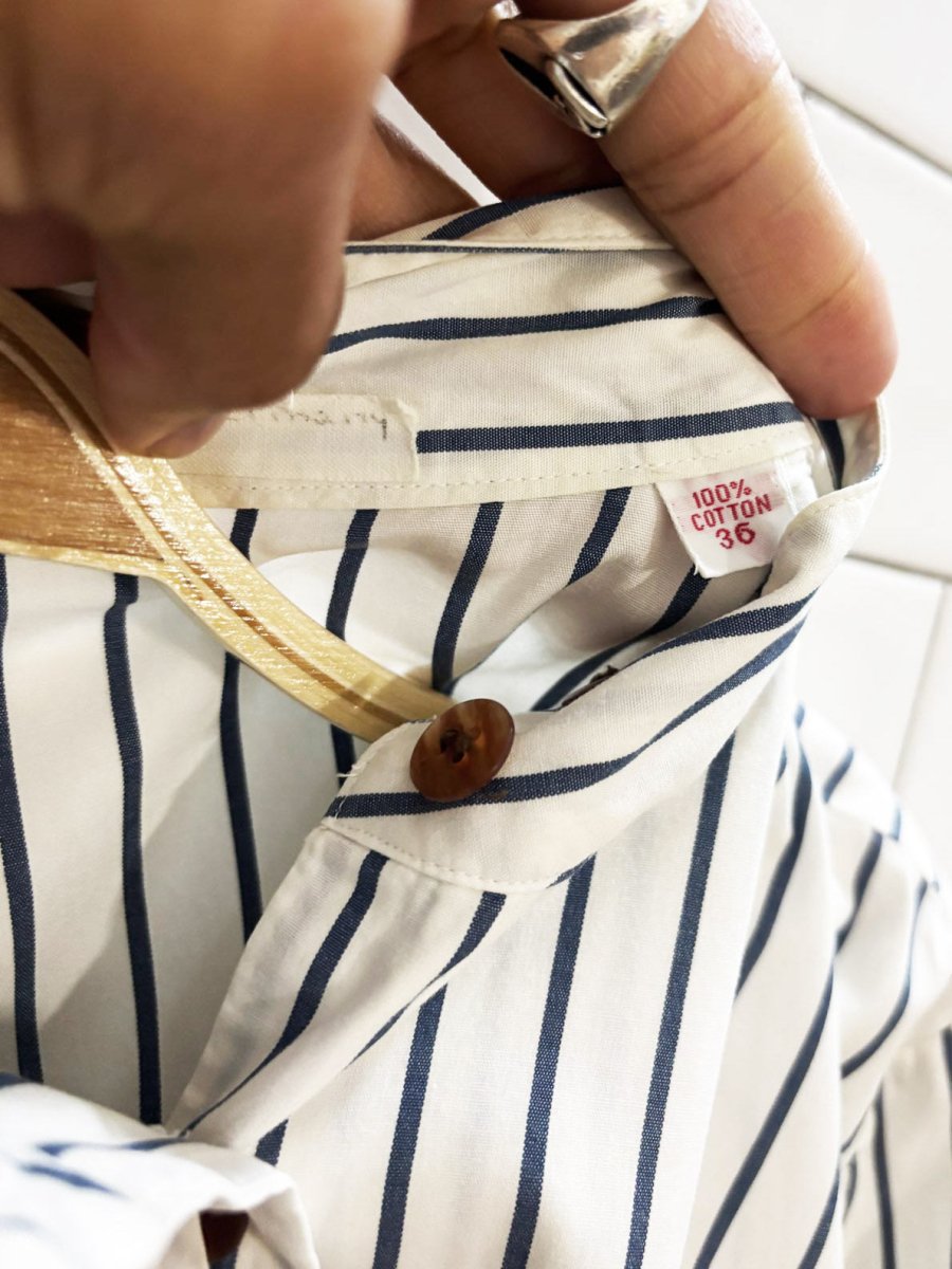 vintage 80s hackbarths high neck striped fitted shirt | made in germany - good market thrift store