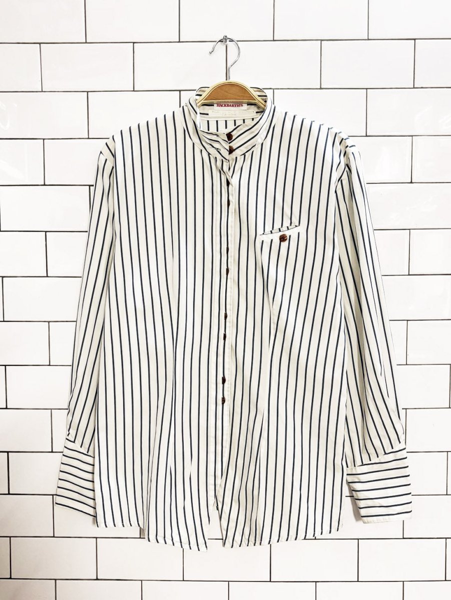 vintage 80s hackbarths high neck striped fitted shirt | made in germany - good market thrift store
