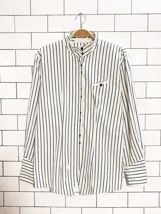 vintage 80s hackbarths high neck striped fitted shirt | made in germany - good market thrift store