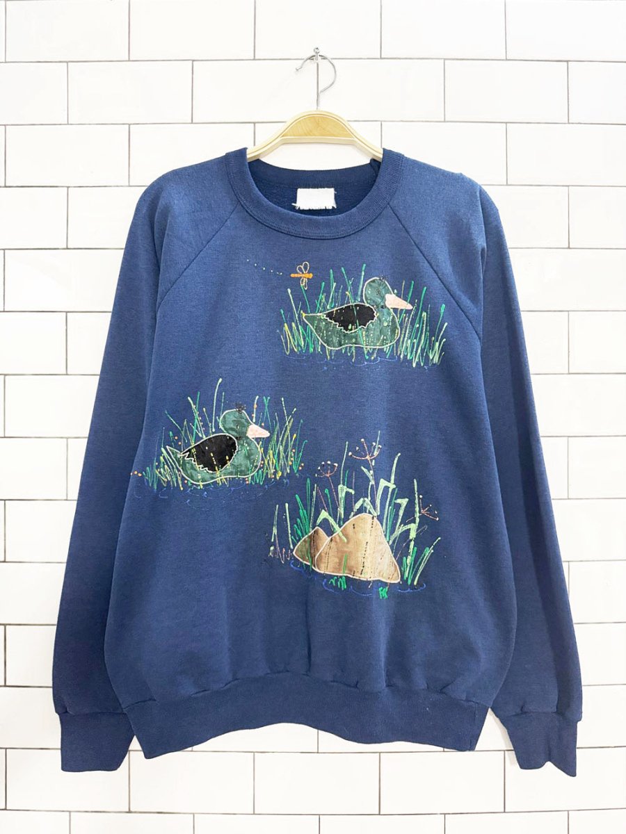 vintage 80s hand painted & sewn ducks sweatshirt - good market thrift store