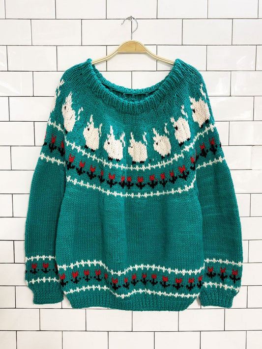vintage 80s handmade wool - blend fair isle loose knit sweater - good market thrift store