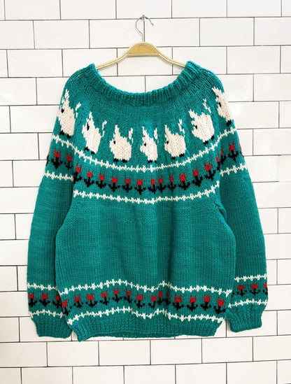 vintage 80s handmade wool - blend fair isle loose knit sweater - good market thrift store