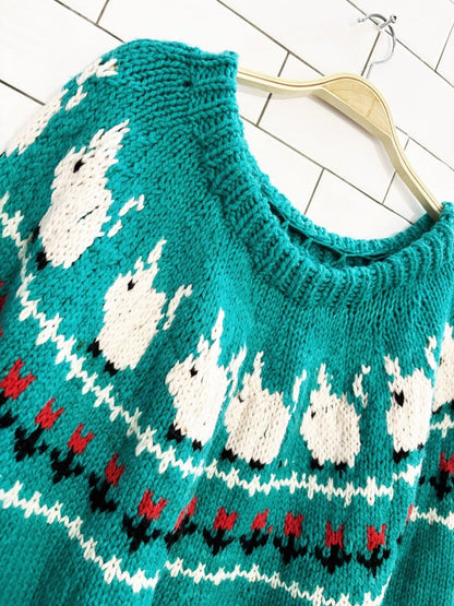 vintage 80s handmade wool - blend fair isle loose knit sweater - good market thrift store