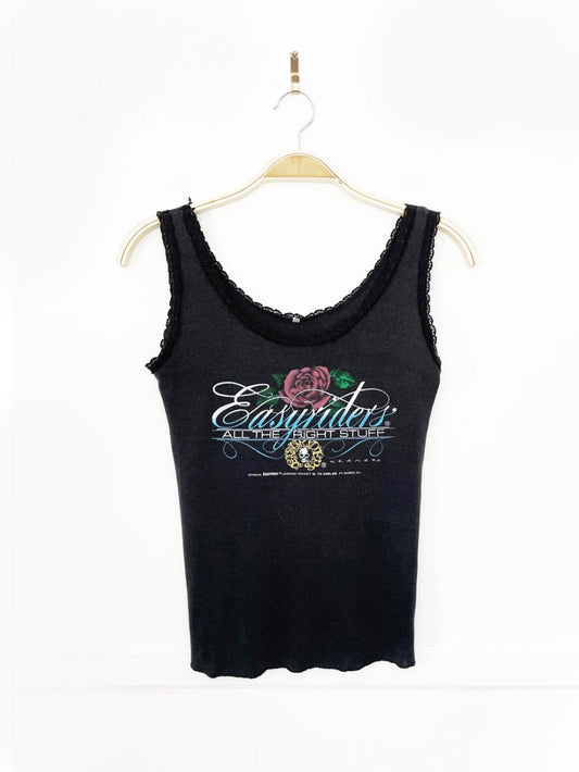 vintage 80s harley davidson easy riders lace trim tank top - good market thrift store