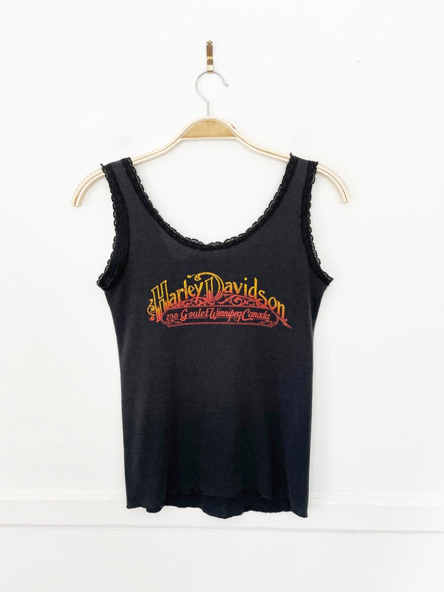 vintage 80s harley davidson easy riders lace trim tank top - good market thrift store