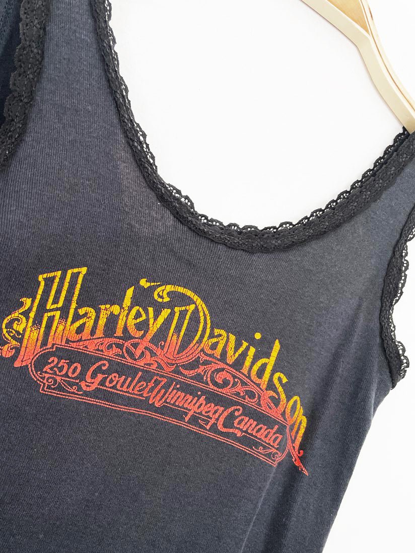 vintage 80s harley davidson easy riders lace trim tank top - good market thrift store