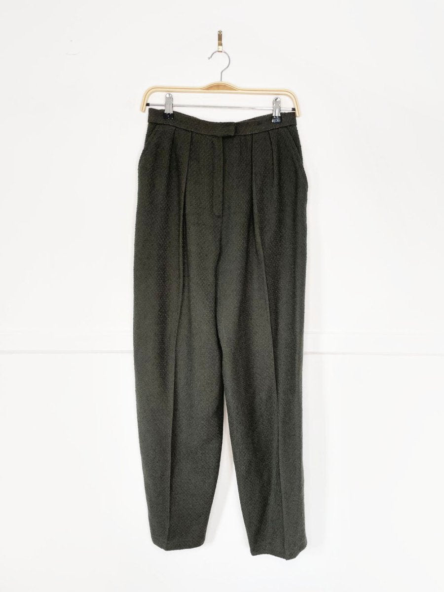 vintage 80s high rise pleated woven boucle trousers - good market thrift store