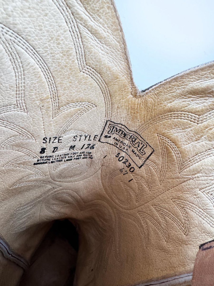 vintage 80s imperial by dan post two-tone leather tall western cowboy boot | made in USA - good market thrift store
