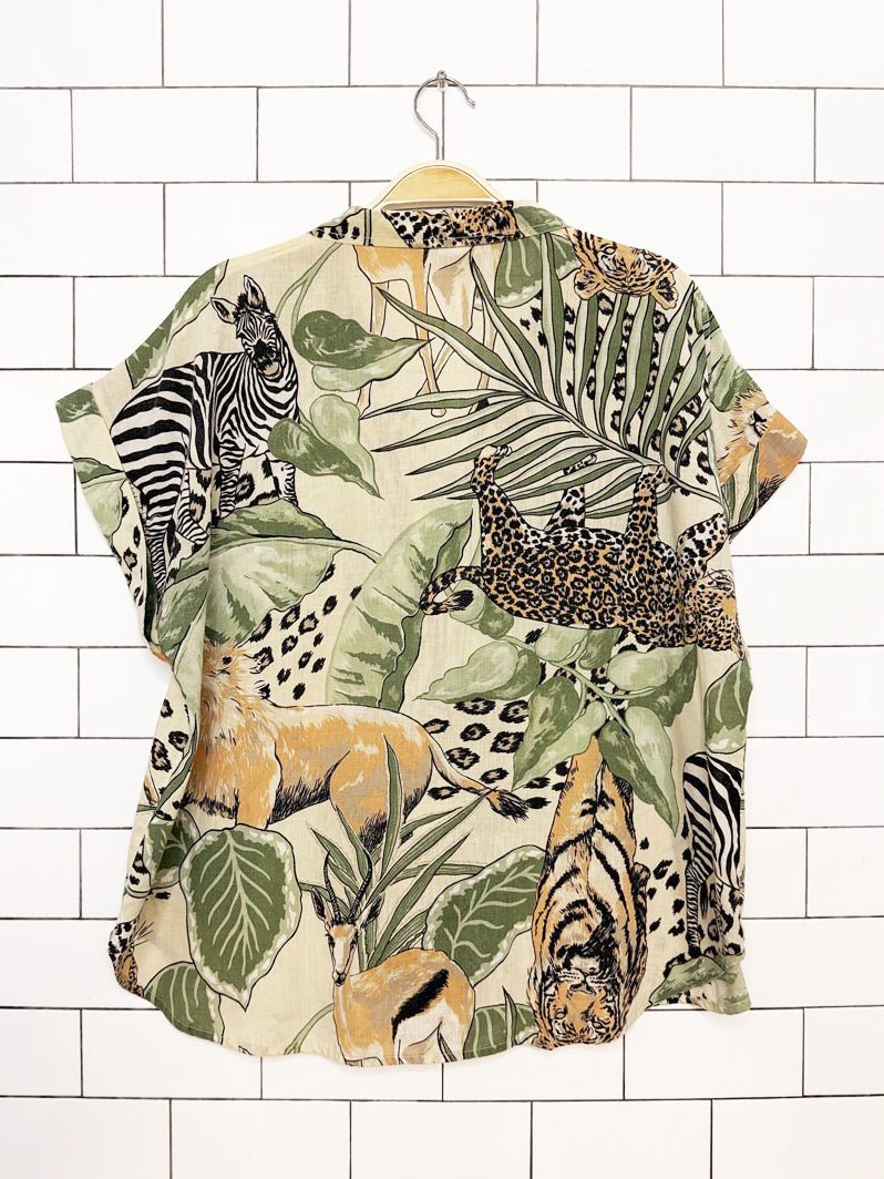 vintage 80s jackie scott jungle animal print oversized boxy shirt - good market thrift store