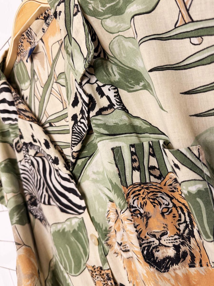 vintage 80s jackie scott jungle animal print oversized boxy shirt - good market thrift store