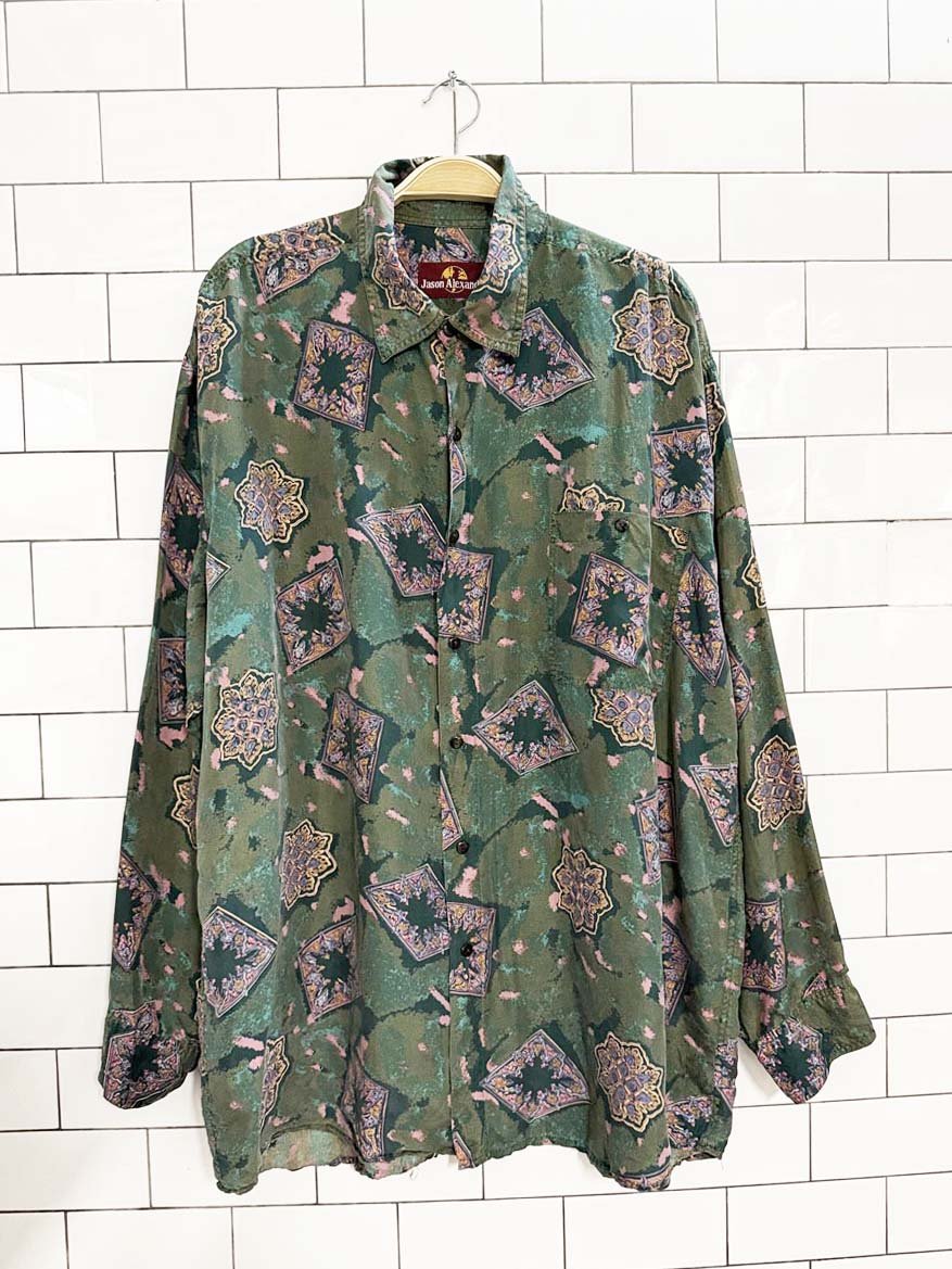 vintage 80s jason alexander 100% silk abstract shirt - good market thrift store