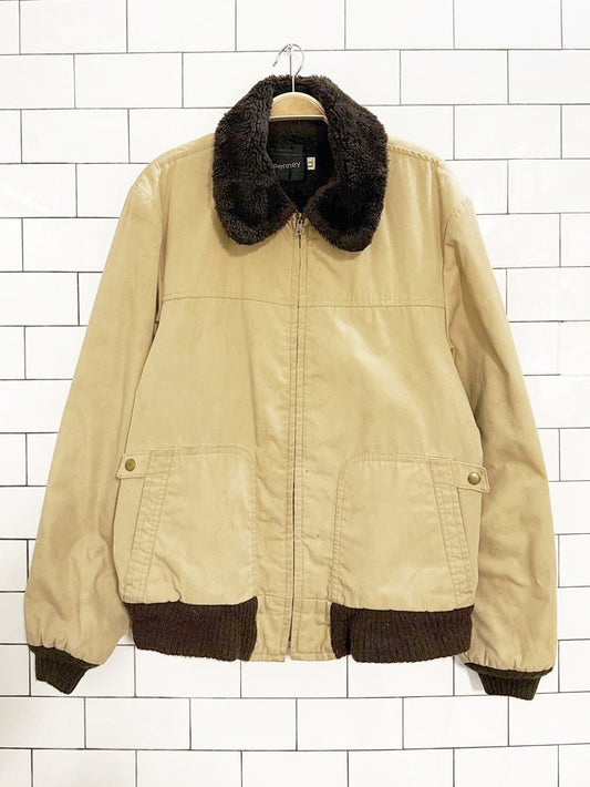 vintage 80s jc penney faux fur collar bomber jacket | talon zipper - good market thrift store