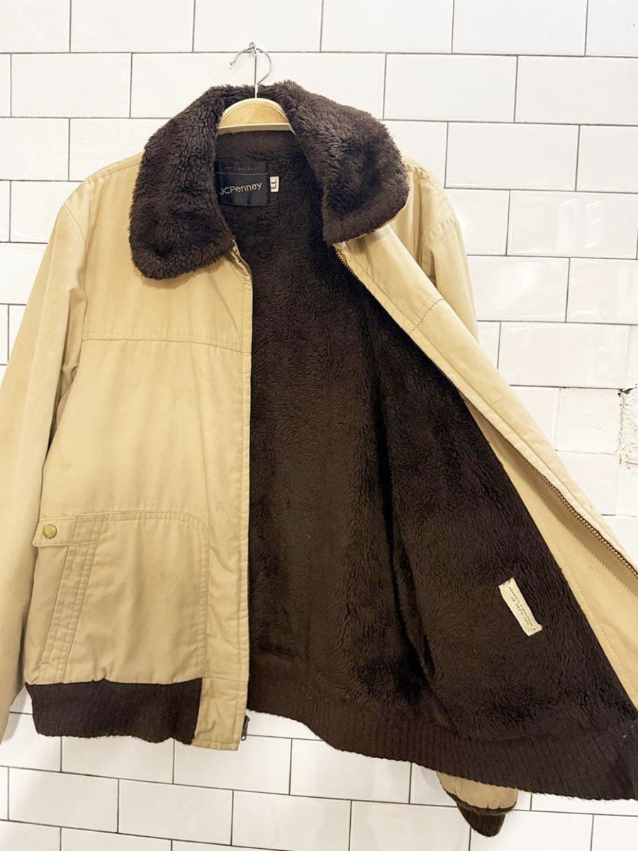 vintage 80s jc penney faux fur collar bomber jacket | talon zipper - good market thrift store