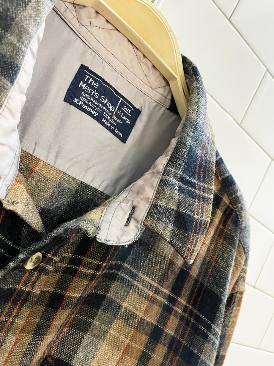 vintage 80s jc penny wool - blend flannel shirt | the men's shop - good market thrift store