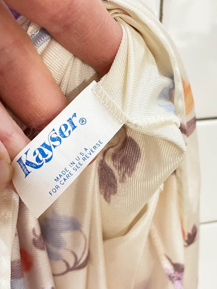 vintage 80s kayser floral poly - knit sateen slip maxi dress | made in USA - good market thrift store
