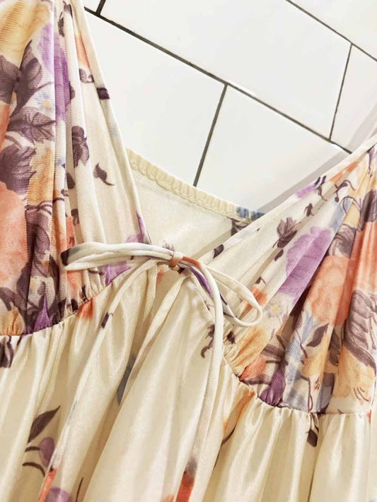 vintage 80s kayser floral poly - knit sateen slip maxi dress | made in USA - good market thrift store