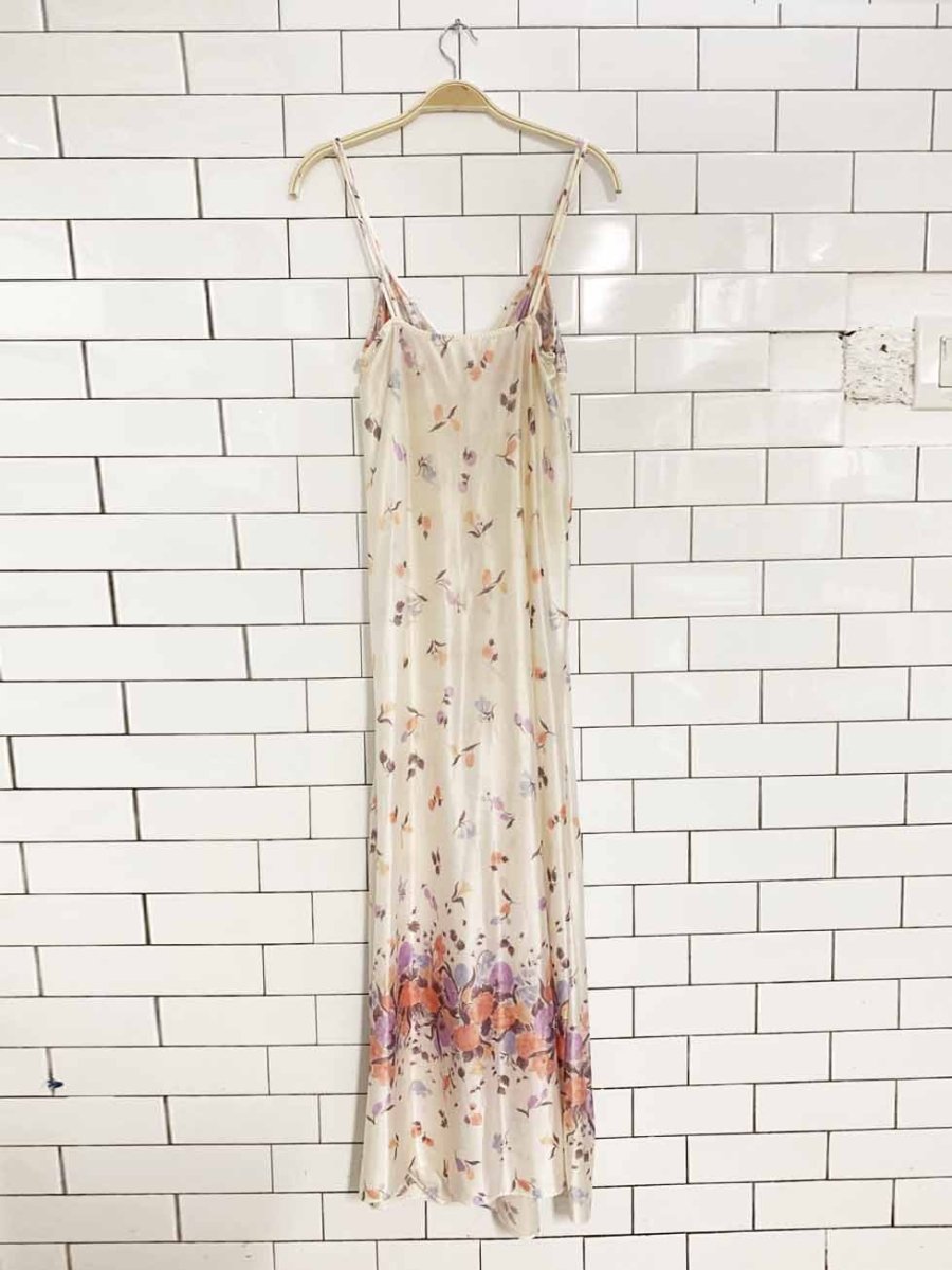 vintage 80s kayser floral poly - knit sateen slip maxi dress | made in USA - good market thrift store