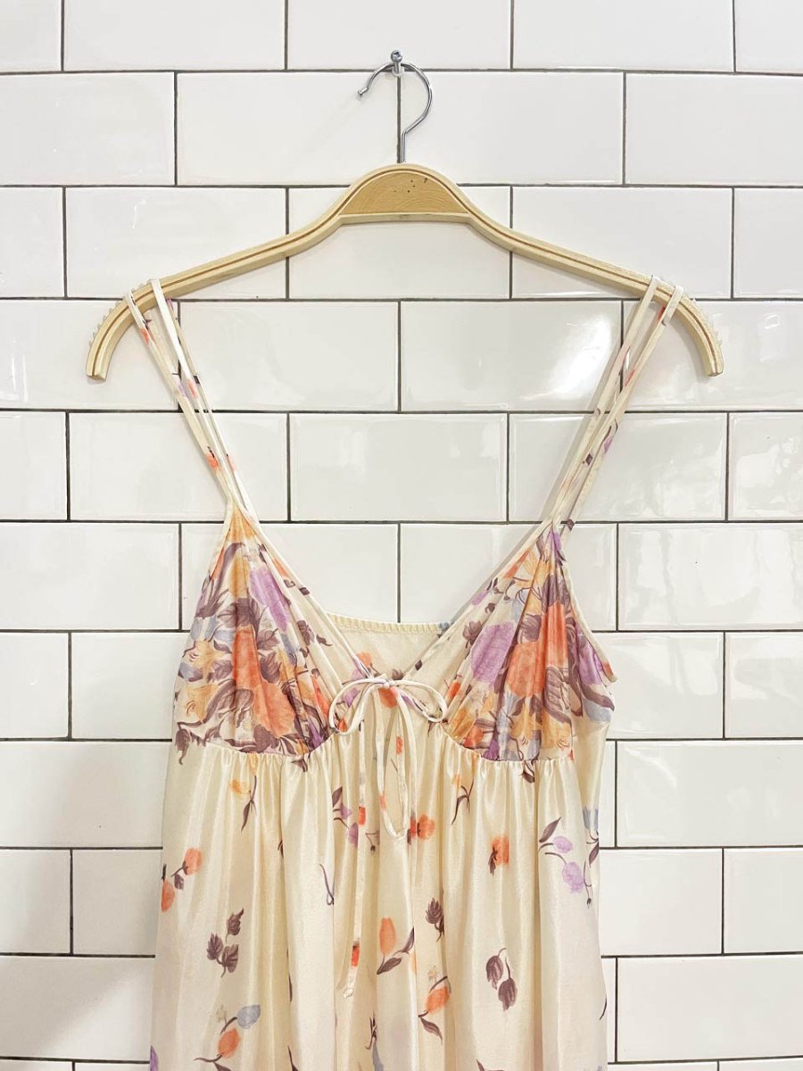 vintage 80s kayser floral poly - knit sateen slip maxi dress | made in USA - good market thrift store