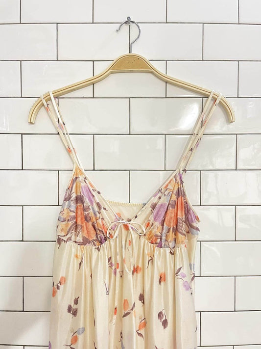 vintage 80s kayser floral poly - knit sateen slip maxi dress | made in USA - good market thrift store