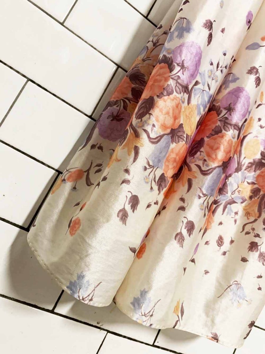 vintage 80s kayser floral poly - knit sateen slip maxi dress | made in USA - good market thrift store